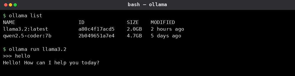 Ollama 모델 목록과 실행 예시