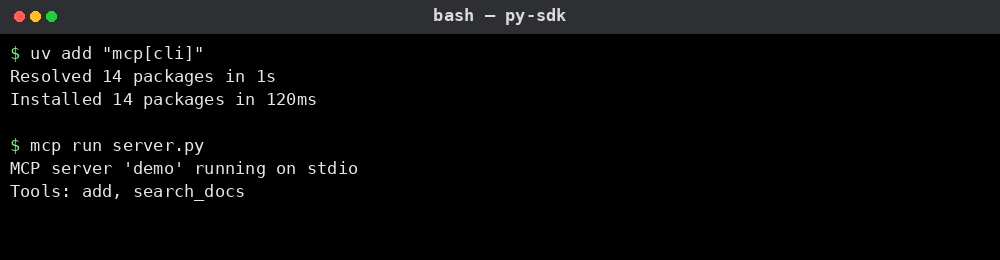 MCP Python SDK 설치와 서버 실행 예시