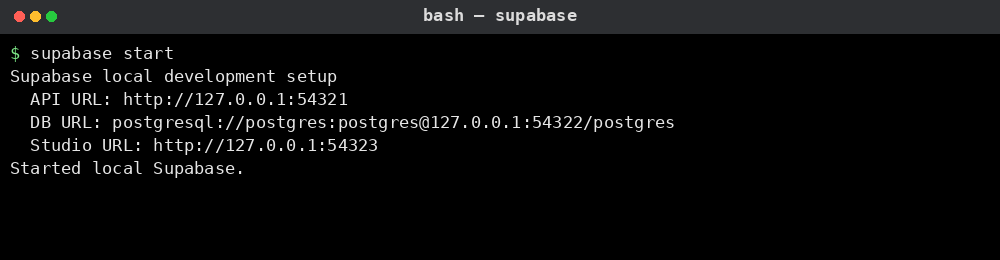 Supabase 로컬 개발 환경 시작 예시