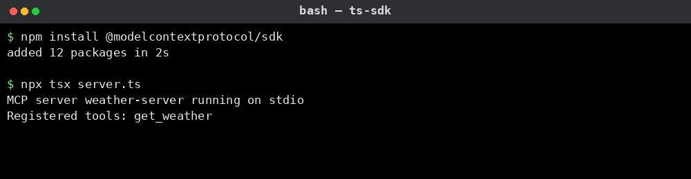MCP TypeScript SDK 설치와 서버 실행 예시
